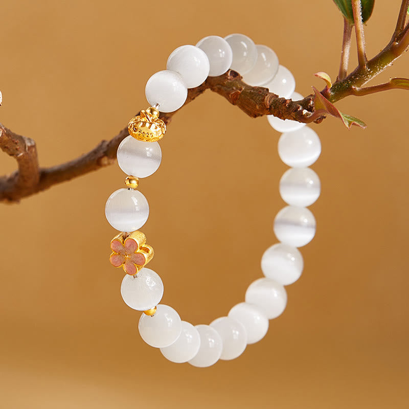 Fortune Jewel 925 Sterling Silver Natural Peach Blossom White Cat's Eye Positive Bracelet