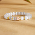 Fortune Jewel 925 Sterling Silver Natural Peach Blossom White Cat's Eye Positive Bracelet