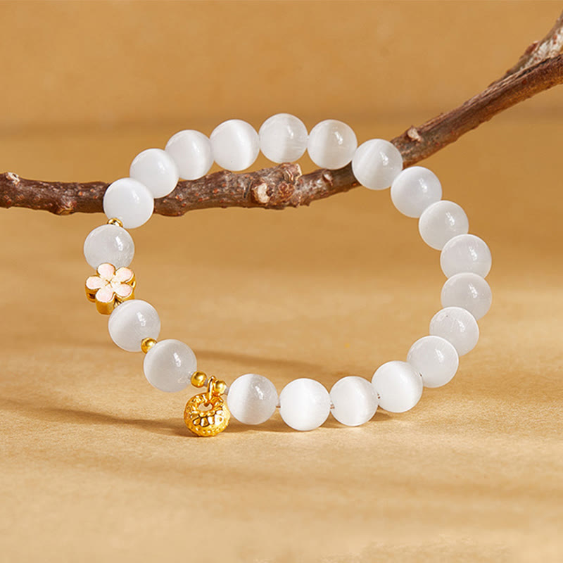 Fortune Jewel 925 Sterling Silver Natural Peach Blossom White Cat's Eye Positive Bracelet