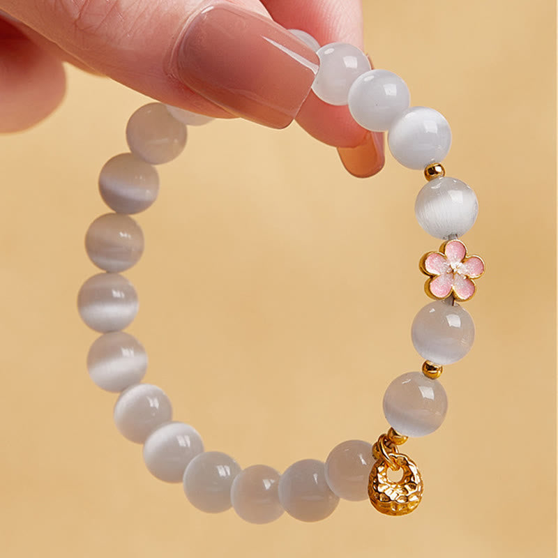 Fortune Jewel 925 Sterling Silver Natural Peach Blossom White Cat's Eye Positive Bracelet