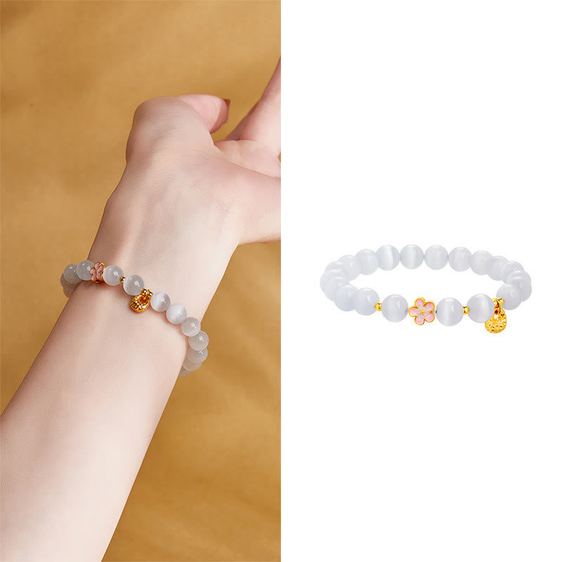 Fortune Jewel 925 Sterling Silver Natural Peach Blossom White Cat's Eye Positive Bracelet