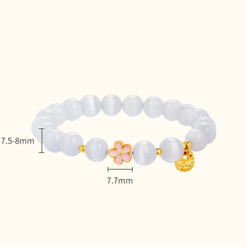 Fortune Jewel 925 Sterling Silver Natural Peach Blossom White Cat's Eye Positive Bracelet