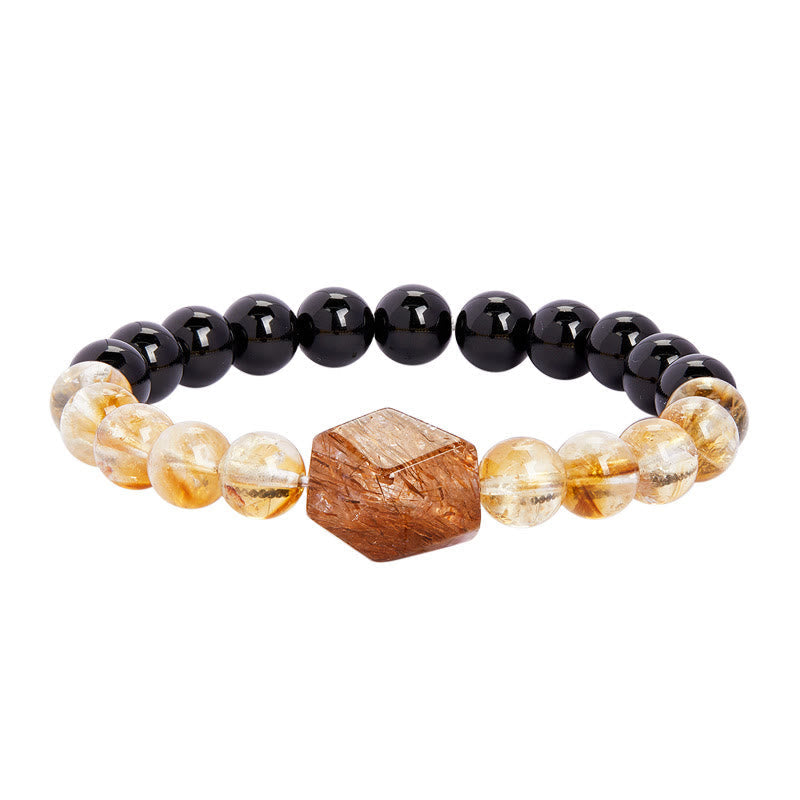 Fortune Jewel Natural Black Obsidian Citrine Super Seven Crystal Strength Bracelet