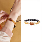 Fortune Jewel Natural Black Obsidian Citrine Super Seven Crystal Strength Bracelet