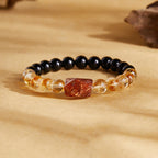 Fortune Jewel Natural Black Obsidian Citrine Super Seven Crystal Strength Bracelet