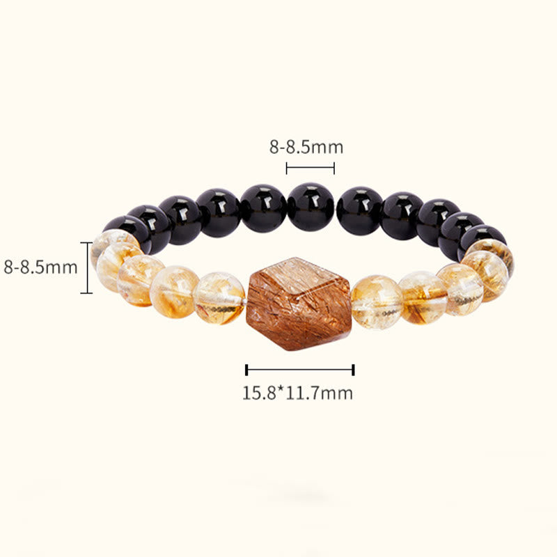 Fortune Jewel Natural Black Obsidian Citrine Super Seven Crystal Strength Bracelet