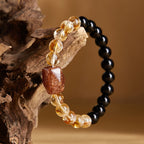 Fortune Jewel Natural Black Obsidian Citrine Super Seven Crystal Strength Bracelet