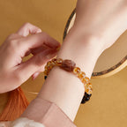 Fortune Jewel Natural Black Obsidian Citrine Super Seven Crystal Strength Bracelet