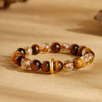 Fortune Jewel 999 Sterling Silver Natural Citrine Tiger Eye Peace Buckle Protection Bracelet