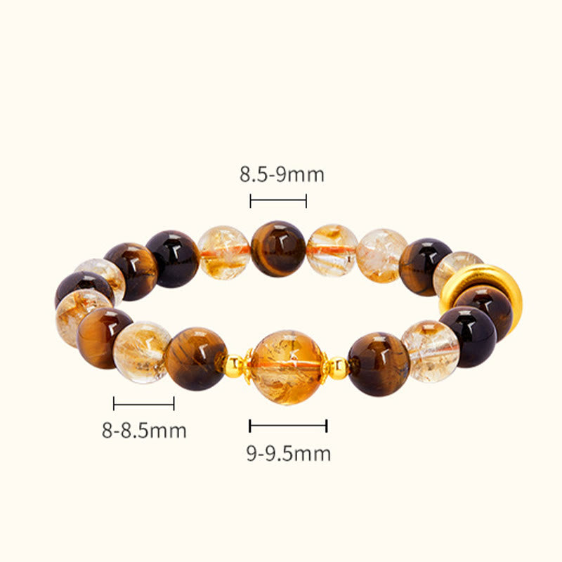 Fortune Jewel 999 Sterling Silver Natural Citrine Tiger Eye Peace Buckle Protection Bracelet
