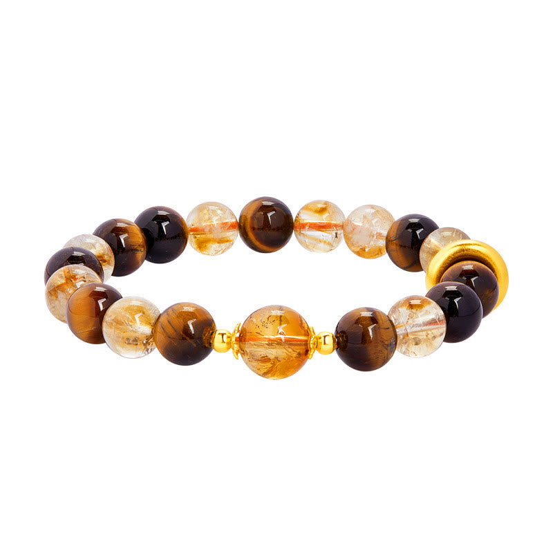 Fortune Jewel 999 Sterling Silver Natural Citrine Tiger Eye Peace Buckle Protection Bracelet