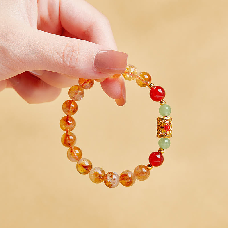 Fortune Jewel 999 Sterling Silver Natural Citrine Red Agate Hetian Jade Beads Protection Bracelet