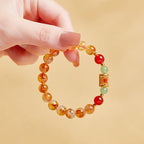 Fortune Jewel 999 Sterling Silver Natural Citrine Red Agate Hetian Jade Beads Protection Bracelet