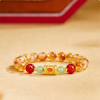 Fortune Jewel 999 Sterling Silver Natural Citrine Red Agate Hetian Jade Beads Protection Bracelet