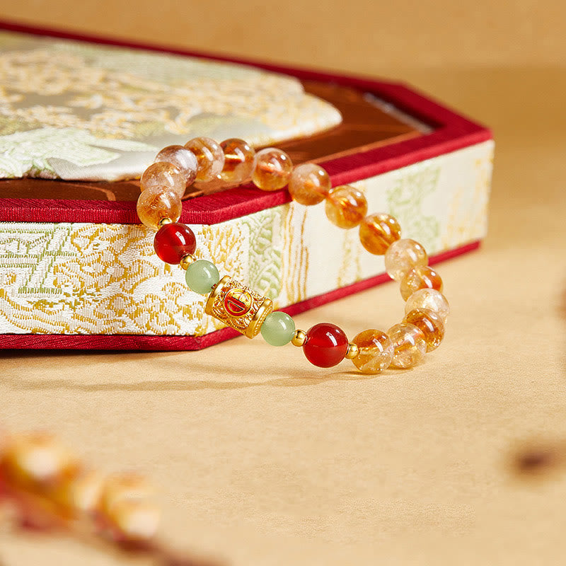 Fortune Jewel 999 Sterling Silver Natural Citrine Red Agate Hetian Jade Beads Protection Bracelet
