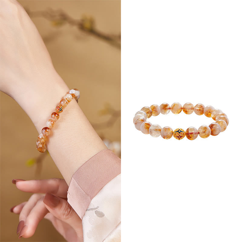 Fortune Jewel 999 Sterling Silver Natural Citrine Flower Balls Beads Protection Bracelet