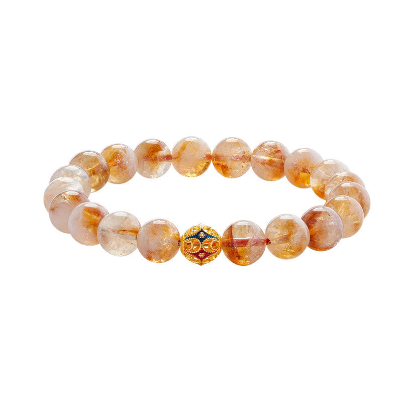 Fortune Jewel 999 Sterling Silver Natural Citrine Flower Balls Beads Protection Bracelet
