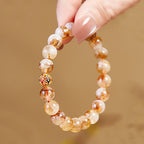 Fortune Jewel 999 Sterling Silver Natural Citrine Flower Balls Beads Protection Bracelet