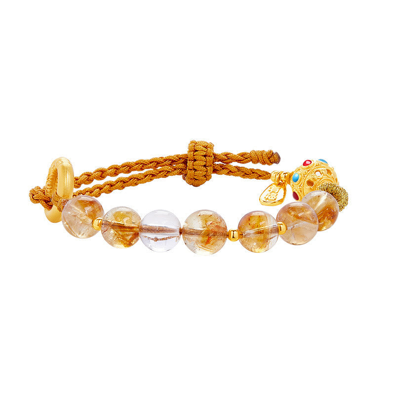 Fortune Jewel 925 Sterling Silver Natural Citrine White Crystal Peace Buckle Meaning Fu Character Protection Braided String Bracelet