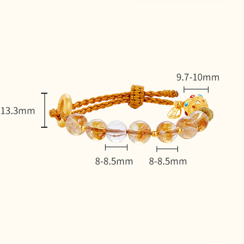 Fortune Jewel 925 Sterling Silver Natural Citrine White Crystal Peace Buckle Meaning Fu Character Protection Braided String Bracelet