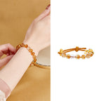 Fortune Jewel 925 Sterling Silver Natural Citrine White Crystal Peace Buckle Meaning Fu Character Protection Braided String Bracelet