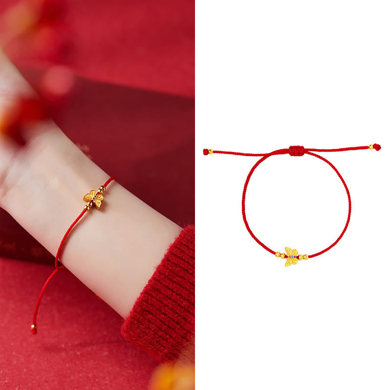Fortune Jewel 999 Sterling Silver Butterfly Red String Strength Bracelet