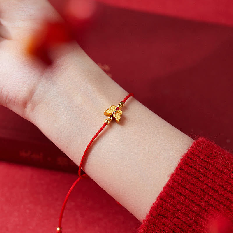Fortune Jewel 999 Sterling Silver Butterfly Red String Strength Bracelet