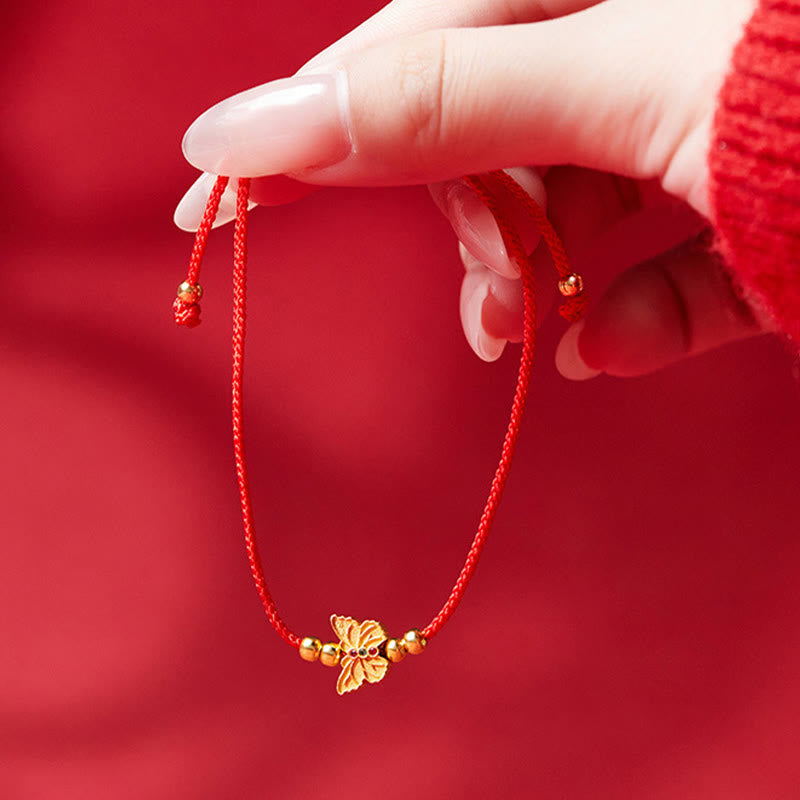 Fortune Jewel 999 Sterling Silver Butterfly Red String Strength Bracelet