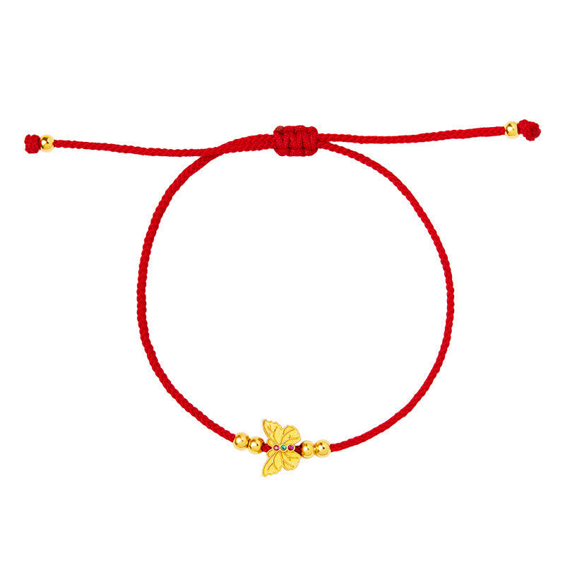 Fortune Jewel 999 Sterling Silver Butterfly Red String Strength Bracelet