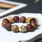 Fortune Jewel Carving Sandalwood Chinese Zodiac Auspicious Dragon Phoenix Fu Character Healing Bracelet