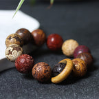 Fortune Jewel Carving Sandalwood Chinese Zodiac Auspicious Dragon Phoenix Fu Character Healing Bracelet
