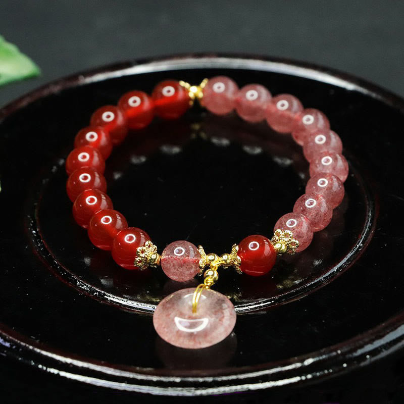 Fortune Jewel Strawberry Quartz Red Agate Peace Buckle Positive Luck Bracelet