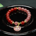 Fortune Jewel Strawberry Quartz Red Agate Peace Buckle Positive Luck Bracelet