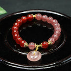 Fortune Jewel Strawberry Quartz Red Agate Peace Buckle Positive Luck Bracelet