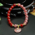 Fortune Jewel Strawberry Quartz Red Agate Peace Buckle Positive Luck Bracelet