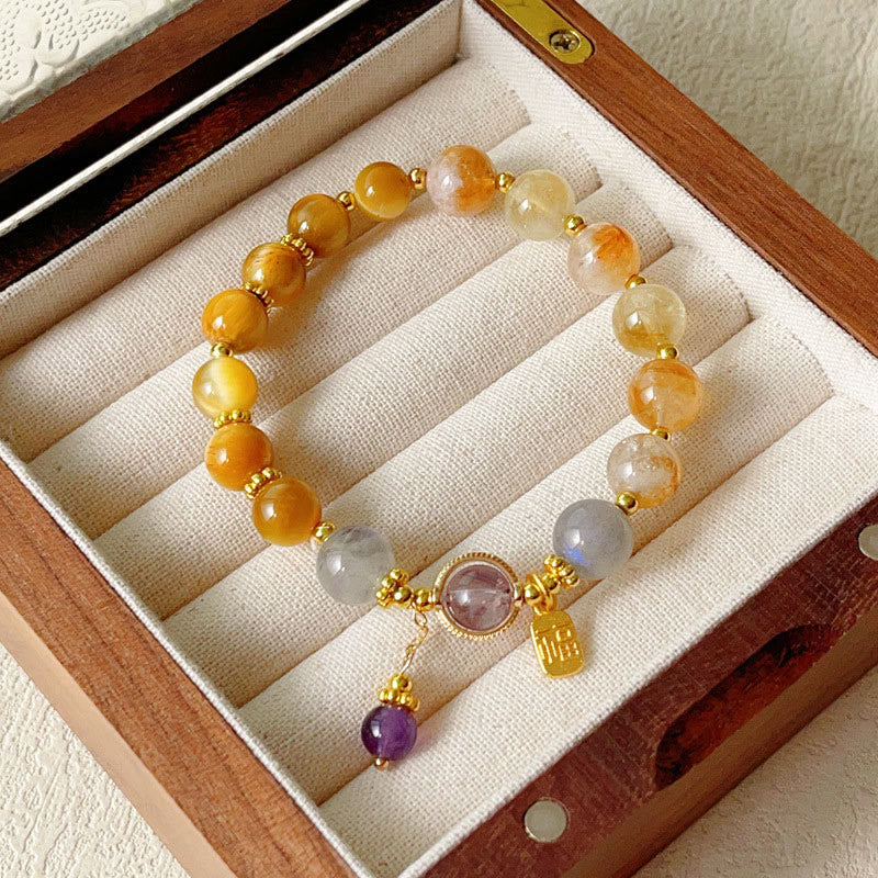 Fortune Jewel Natural Citrine Tiger Eye Fu Character Prosperity Bracelet