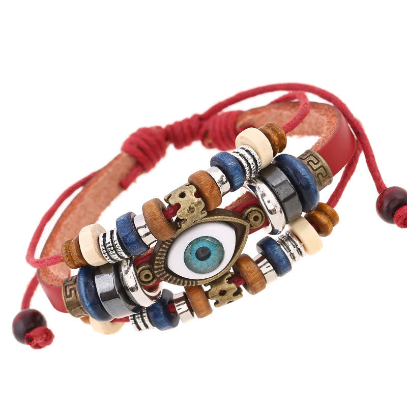 Fortune Jewel Tibetan Evil Eye Leather Adjustable Protection Bracelet