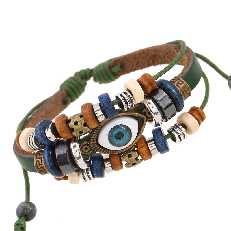 Fortune Jewel Tibetan Evil Eye Leather Adjustable Protection Bracelet