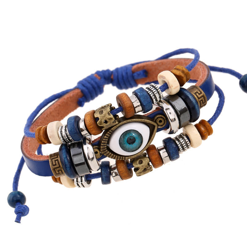 Fortune Jewel Tibetan Evil Eye Leather Adjustable Protection Bracelet