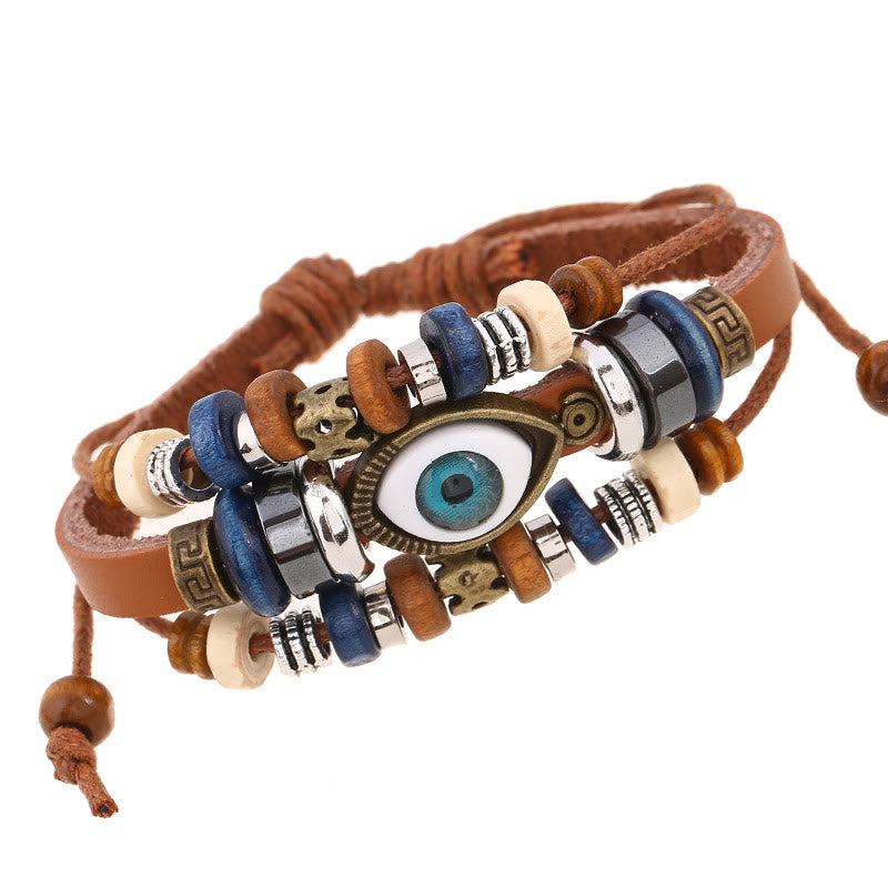 Fortune Jewel Tibetan Evil Eye Leather Adjustable Protection Bracelet