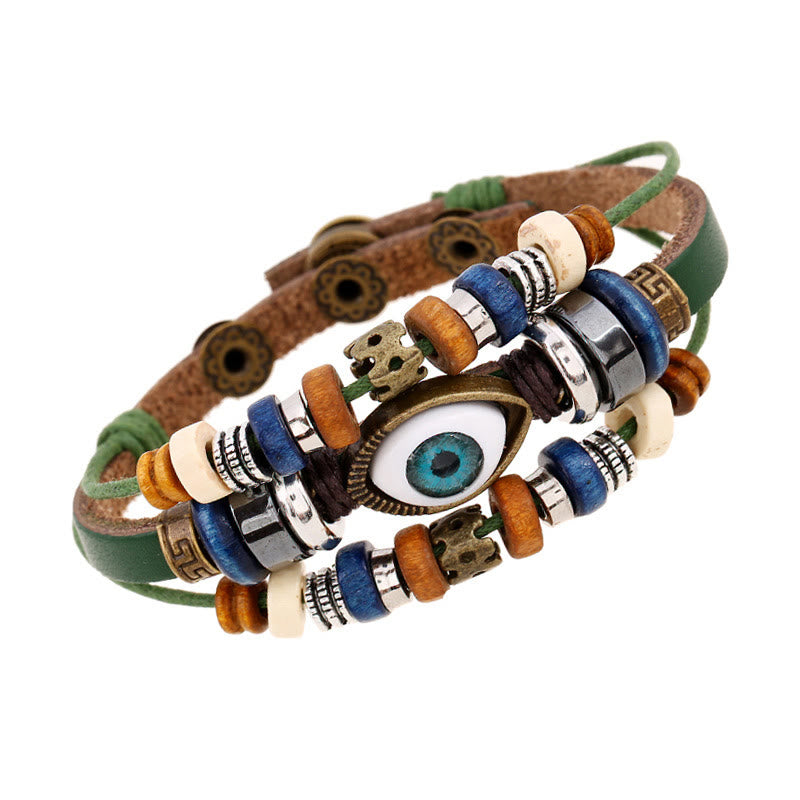 Fortune Jewel Tibetan Evil Eye Leather Adjustable Protection Bracelet