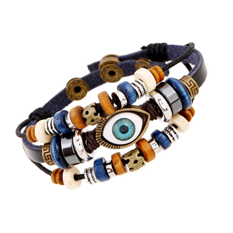 Fortune Jewel Tibetan Evil Eye Leather Adjustable Protection Bracelet