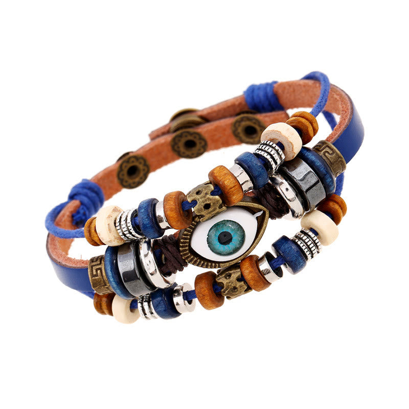 Fortune Jewel Tibetan Evil Eye Leather Adjustable Protection Bracelet