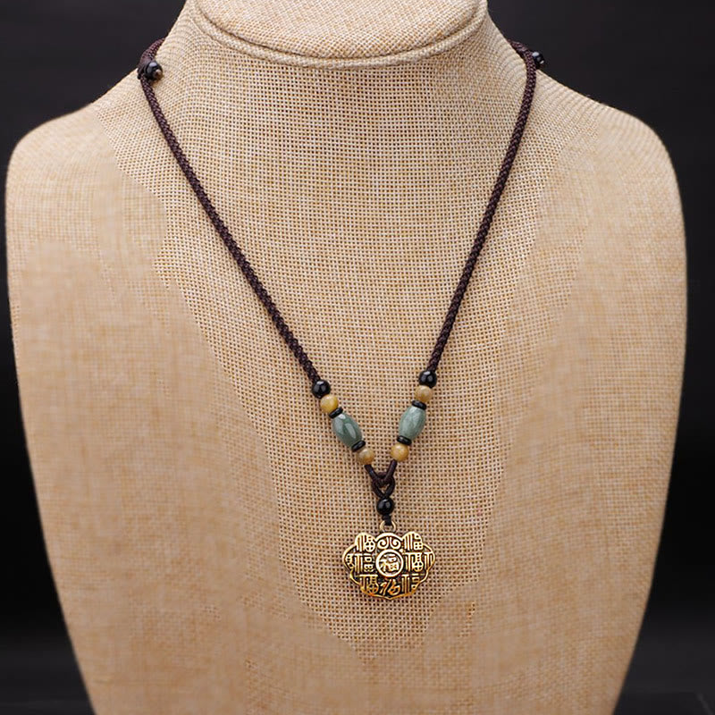 Fortune Jewel Copper Brass Fu Character Luck Fortune Rope Necklace Pendant