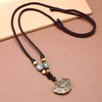 Fortune Jewel Copper Brass Fu Character Luck Fortune Rope Necklace Pendant