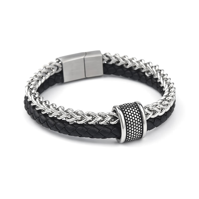 Fortune Jewel Leather Double Layer Titanium Steel Balance Magnetic Buckle Bracelet