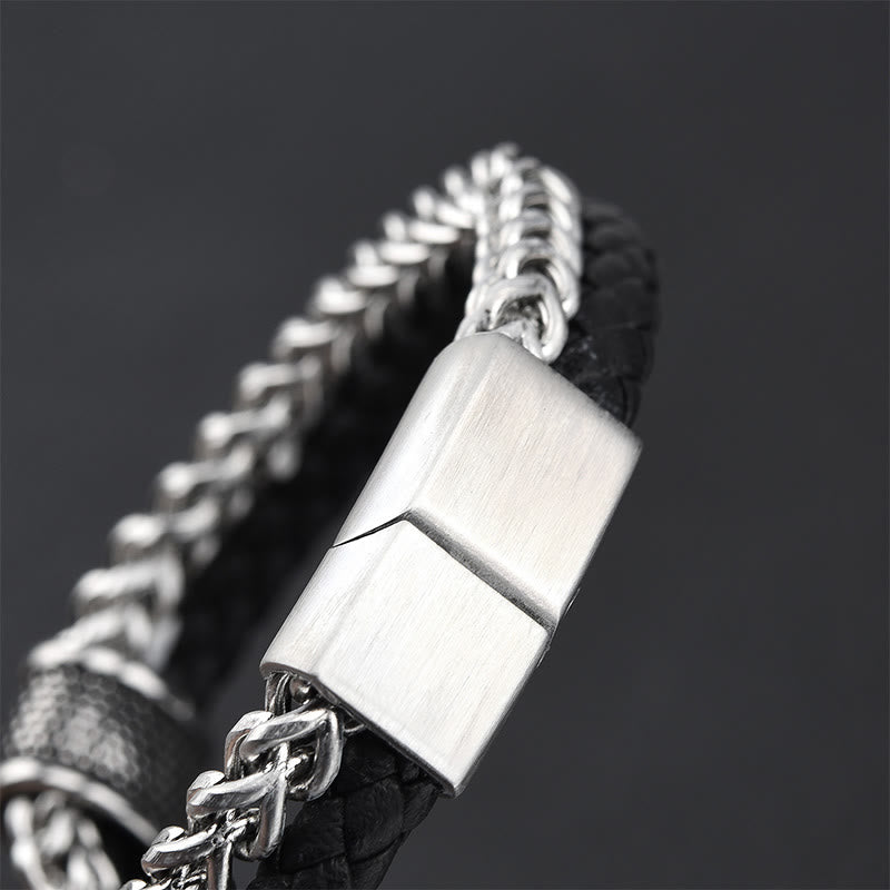 Fortune Jewel Leather Double Layer Titanium Steel Balance Magnetic Buckle Bracelet