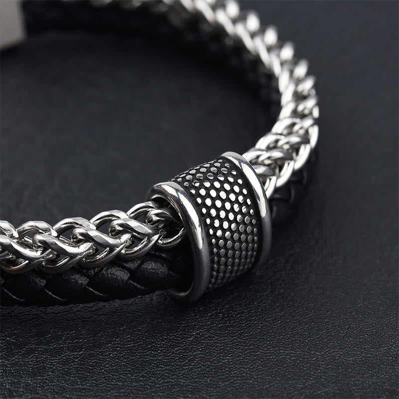 Fortune Jewel Leather Double Layer Titanium Steel Balance Magnetic Buckle Bracelet