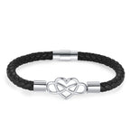 Fortune Jewel Endless Knot Heart Leather Titanium Steel Strength Buckle Bracelet