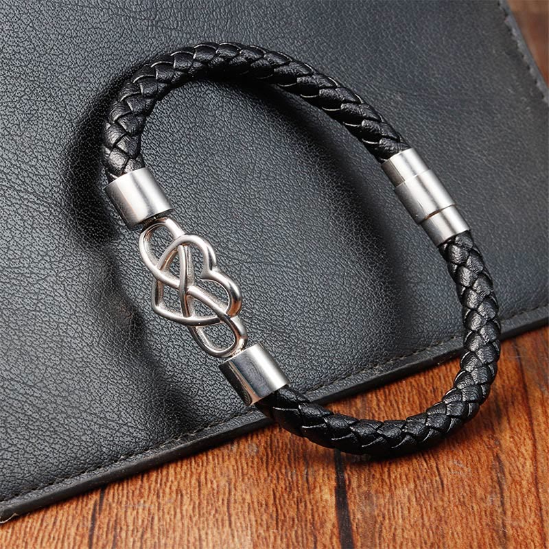 Fortune Jewel Endless Knot Heart Leather Titanium Steel Strength Buckle Bracelet